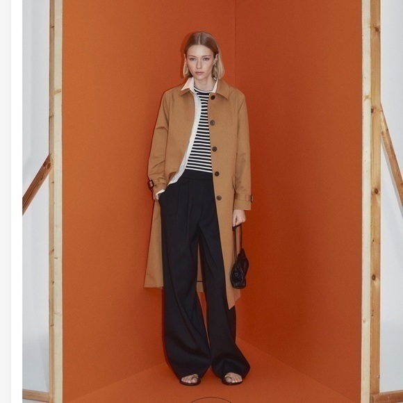 NWT Massimo Dutti Cotton and Linen Blend Trench Jacket in Camel size small - Picture 1 of 9